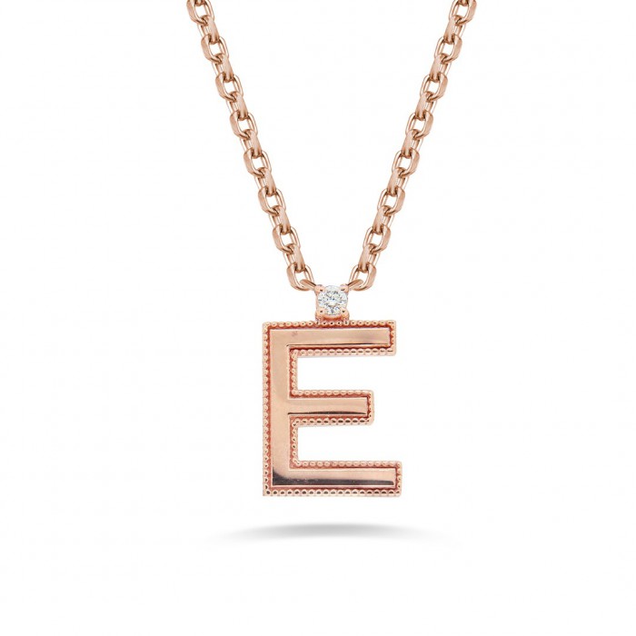 ID Initial E Rose Gold Diamond Necklace 0.09ct