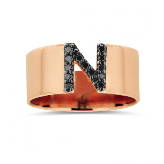 ID Initial N Black Diamond Ring 0.12ct