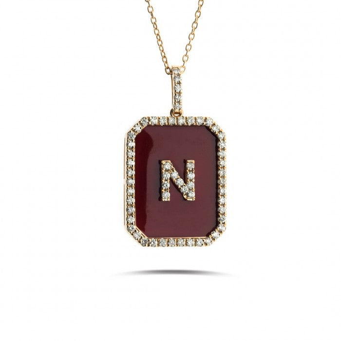 ID Initial N Enamel Diamond Necklace 0.41ct