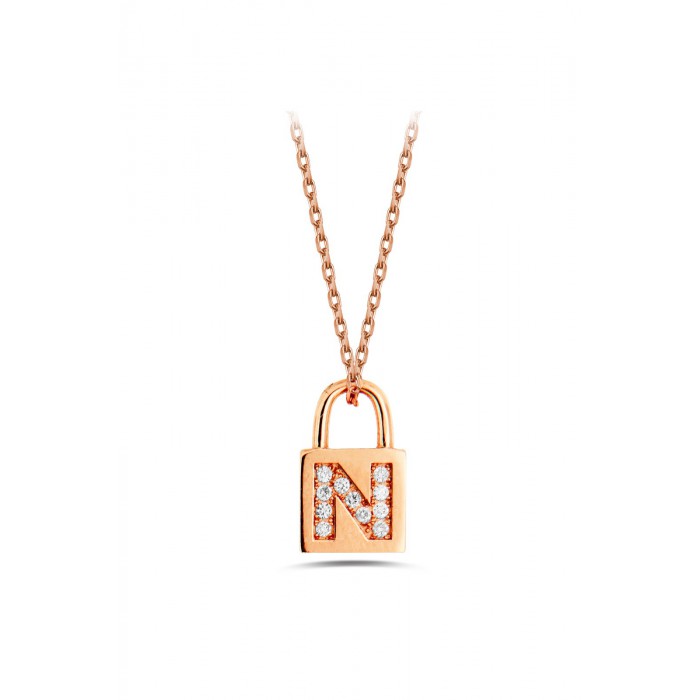 ID Initial N Lock Diamond Necklace 0.06ct