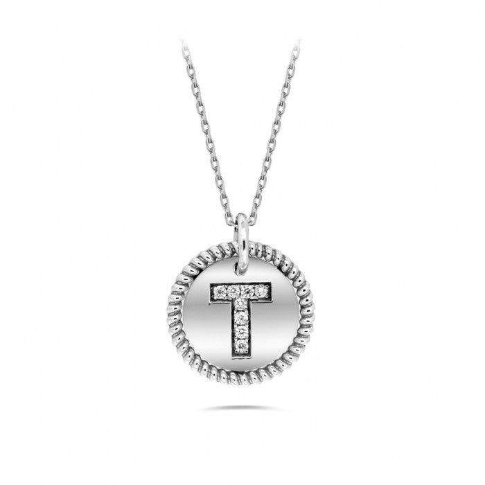 ID Initial T Round Diamond Necklace 0.04ct